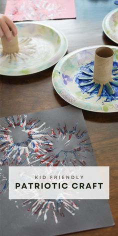 kids are making patriotic crafts with paper plates and toilet paper rolls to make them look like fireworks