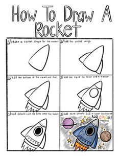 how to draw a rocket for kids with pictures and instructions on the front, side and back