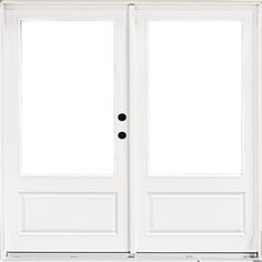 two white double doors with black knobs