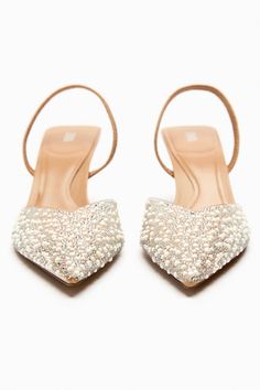 PEARL HEELED SLINGBACKS - Beige | ZARA United States Comfortable Bridal Shoes, Homecoming Shoes, Wedding Dresses High Low, Pearl Shoes, Zara Australia, Zara Heels, Bridal Heels, Slingback Shoes, Wedding Heels