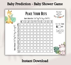 a baby shower game with giraffes on it