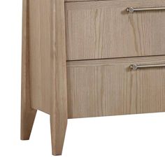 a wooden dresser with two drawers on one side and an open drawer on the other