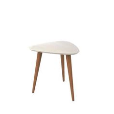 a small white table with wooden legs