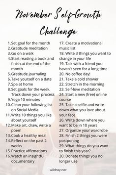 30 Day Self Growth Challenge, Change Lifestyle, Challenge 30 Days, Lifestyle Challenge, Glow Up Challenge, Growth Challenge, 30 Days Challenge, Mindset Change, November Challenge