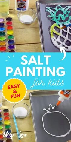 Salt Painting is a creative way to have kids make a two-dimensional work of art. Create these vibrant painting with simple items you probably already have at home. Kids will love the glittery texture salt paint creates. #kidscrafts #crafts #painting Salt Painting For Kids, Salt Painting, Homeschool Crafts, Daycare Crafts, Art Activities For Kids, Camping Crafts, Fun Crafts For Kids, Fun Activities For Kids, Craft Activities For Kids