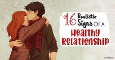 a man and woman hugging each other with the words romantic signs of a healthy relationship