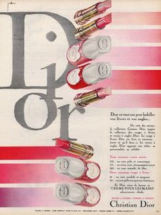 Christian Dior Maquillage  1964 Dior Advertisement, 1960s Nails, Christian Dior Lipstick, Christian Dior Makeup, Dior Vintage, Dior Cosmetics, Gucci Nails, Dior Lipstick