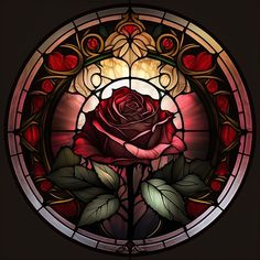 a stained glass window with a rose in it