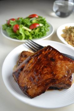 the meal is prepared and ready to be eaten on the table for people to eat