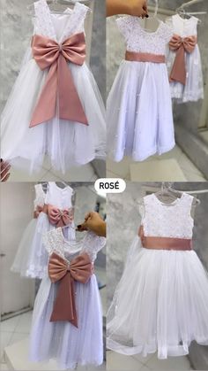 four pictures of dresses with bows on them