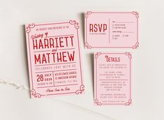 the wedding stationery is pink and red