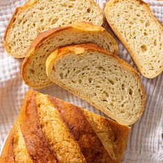 slices of bread sitting on top of a white cloth