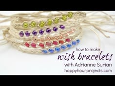 the words wish bracelets are written in purple and green