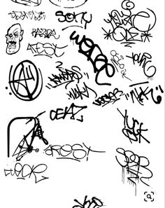 some black and white graffiti writing on a sheet of paper with the words written in it