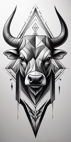 a bull's head is shown in the shape of an abstract geometric design on a gray background