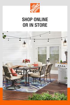 an advertisement for a home depot with chairs and tables