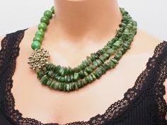 green jade statement necklace, women jewelry, gift for mom, multistrand gemstone beaded necklace, hematite turquoise natural stone jewelry Statement Bib Necklace, Gemstone Beaded Necklace, Natural Stone Jewelry, Perfect Gift For Mom, Jade Green, Multi Strand Necklace, Multi Strand, Necklace Designs, Stone Jewelry