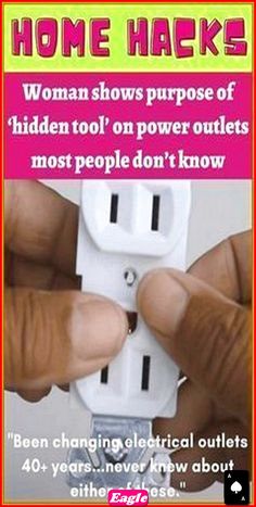 a person holding a white electrical outlet with the words home hacks written on it