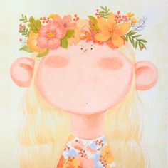 a painting of a girl with flowers in her hair and wearing a flower crown on her head