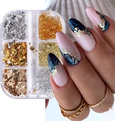 Quality: Our glitter for nails are made of tin foil that is super soft, easy to be ripped and pressed into chip, shimmering, pretty and chic, give more luxurious feelings to your nail art. Shinning Nail Glitters: The nail art decoration is environmental. The nail foil chips are packed in a transparent box with cap so that you dont need worry about the nail flakes leak out or dirty. Super thin and soft nail foil paillettes can easily be pressed into chip, powder or any shape you want. DIY Patterns: The nail foils for nail art have a shiny surfaces and a variety of bright colors that can make your nails shiny. Resin flakes sequins are small but not all the same,let your vision shine. Easy to Use:clean the surface of your nails, apply the base polish, and place the nail sequins onto nails, Se Nail Art Paillette, Foil Nail Designs, Foil Nail Art, Nail Foil, Nail Art Glitter, Nail Glitter, Metallic Nails, Nail Jewelry, Foil Nails