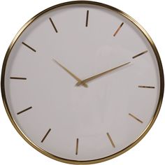 a white clock with gold hands on a white background