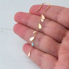 Tiny Rain Drop Dangle Earrings in Solid Gold / Botanical - Etsy Greece Gold Teardrop Earrings, Ear Tops, Teardrop Jewelry, Ruby Wedding, Gold Dangle Earrings, Gold Cross Necklace, Botanical Jewelry, Tiny Earrings, Jewelry Dainty