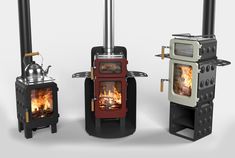 three different types of wood burning stoves