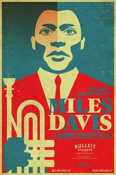 the poster for miles davis's no - bulllet tour is shown in red, white and blue