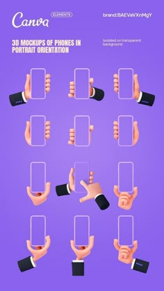 the hands are holding phones in different positions