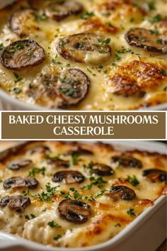 Treat your family to the ultimate comfort food experience with this Baked Cheesy Mushroom Casserole. Loaded with gooey cheese and savory mushrooms, this dish is a surefire hit at any gathering. It's simple to prepare, easy to customize, and bursting with flavor. Perfect for dinner parties or cozy nights in! Baked Cheesy Mushroom Casserole, Stuffed Mushrooms Casserole, Unstuffed Mushrooms, Mini Casserole Dish Recipes, Mushroom Casserole Recipes, Mushroom Rice Bake, Stuffed Mushroom Casserole, Cheesy Mushrooms, Hot Dish Recipes