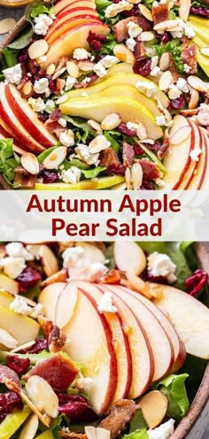 an apple and pear salad is shown in two different pictures with the title above it