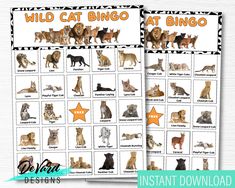 the wild cat bingo game is shown in two different colors