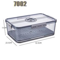 an image of a plastic storage box with lid and handles on the bottom, measurements