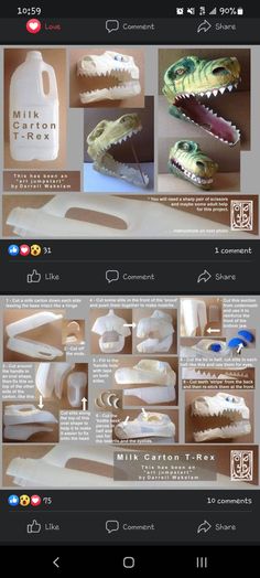 the instructions to make an alligator's mouth and teeth with plastic bottles on it