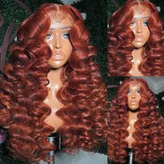 Copper Deep Wave Wig, Fall Frontal Wig Hairstyles, Copper Lace Front Wigs, Rose Gold Hair On Black Women, Curly Wig With Color, Deep Waves Hairstyle, Loose Deep Wave Wig, Auburn Wig, Hd Lace Frontal Wigs