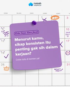 a purple piece of paper on top of a calendar with words written in different languages