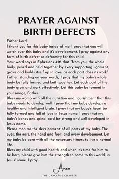 a poem written in black and white with the words prayer against birth effects on it