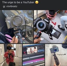 a collage of pictures with different types of cameras and people using them to take photos