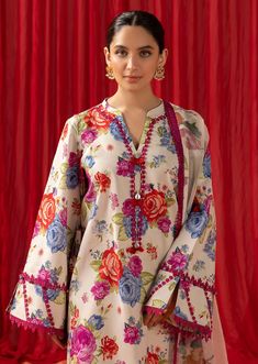 Readymade Take a head start on upcoming season with the "Sheen" collection, The Detailed craftsmanship and curiously picked vivid hues are fused perfectly together. What's Included: Digital Printed Fine Shirt Digital Trouser Printed Chiffon Dupatta Please Note: this Design is 100% Branded Suit by Alizey Fashion however they may be some stitching differences. Lawn Shirt Design Pakistani, Lawn Dress Design Ideas 2024, Lawn Printed Shirts Designs, Lawn Suit Design, Lace Designs On Suits, Lawn Dress Design, Lawn Design