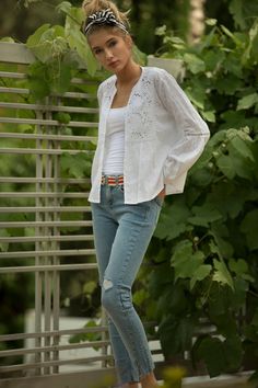 Eyelet White Summer Jacket, Light Hippie Summer Cover Up, Holiday White Women's Top, White Shrug, Bridal Cardigan, Casual White CardiganThis is the perfect lightweight Jacket for spring, summer or fall, which looks amazing with just a simple pair of jeans and a tank top! It has one White button and puffed sleeves.Sometimes we don’t need much to look beautiful...Color: White. Available also in Black.Available in solid colors and other patterns - https://etsy.me/2YKCxu8Made of - Cotton, Eyelet pat Bridal Cardigan, Jeans And A Tank Top, White Shrug, Cute Coverups, Rustic Dresses, Jacket For Spring, Hippie Summer, Summer Cover Up, Cardigan Casual