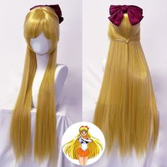 Includin  Wig + Bowtie 
 Material: Heat Resistant Fiber 
 Gender: Gender-bending available 
 
 If you cannot find and like to buy the costume, wig, shoes, weapon or other accessories of this character, pls not hesitate to contact us 
 Please note that due to different screen resolution, products you receive may have a bit different as the one we show here. Minako Aino, Sailor Venus, Cosplay Wig, Cosplay Wigs, Sailor Moon, Heat Resistant, Wigs, Resolution, Heat