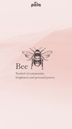 the bee symbol is shown in black and white on a pink background with an inscription below it