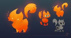 some very cute looking cartoon animals on a dark background