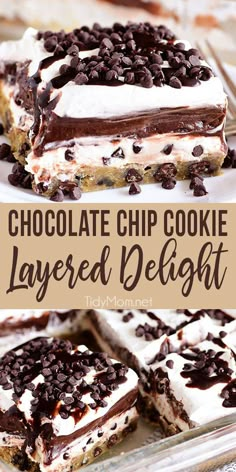 chocolate chip cookie layered delight dessert on a plate