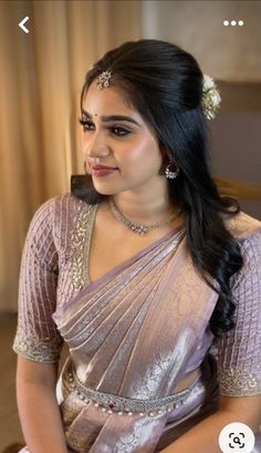 Engagement Dress For Bride, Engagement Saree, Hair Style On Saree, Engagement Look, Latest Bridal Blouse Designs, Sarees South Indian, Engagement Hairstyles, Bridal Sarees South Indian, Fashionable Saree