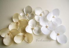 several white flowers with pearls on them