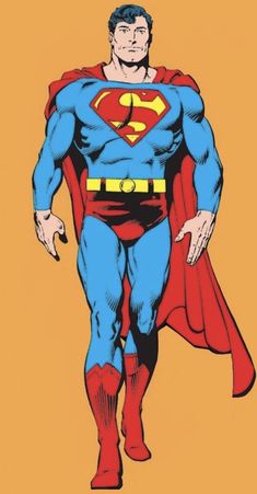 a man in a superman suit with his hands on his hips, and the words superman written