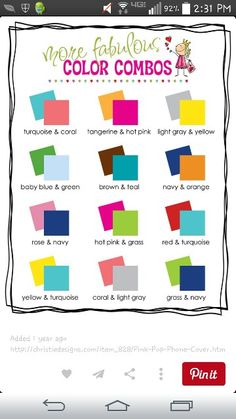 the color combos poster is shown with different colors and shapes for each child's room