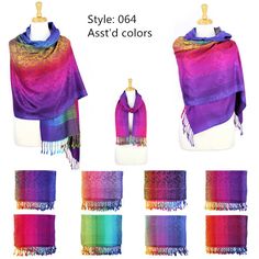 Dimensions : 28" width x 78" length with Fringes. Lightweigt and soft, easy to carry, great gift. perfect for daiy life, wedding, party, special occasin. Each Pack contains 12 Pcs in assorted colors Pashmina Shawl, Pashmina Scarf, Fashion Socks, Scarf Styles, Quality Clothing, Wedding Party, Paisley, Winter Hats, Great Gifts