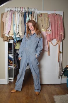 Vintage blue jean coveralls MATERIAL 100% cotton MAKER Key made in the USA CONDITION great vintage condition staining and holes on legs zips up the front zipper pockets SIZE 38 short check measurements as vintage sizes are different from today double measurements for exact size no stretch to the material shoulder 20 in. pits 23 in. waist 18 in. rise 14 in. hips 25 in. thigh 11.5 in. top of shoulder to crotch 33 in. arm inseam 20 in. wrist 5.5 in. leg inseam 29 in. ankle 9.5 in. model is 5'6'' bu Vintage Mechanics, Denim Coverall, Jeans Overall, Boiler Suit, Jean Overalls, Formal Business, Vintage Store, Suit Fashion, Blue Jean